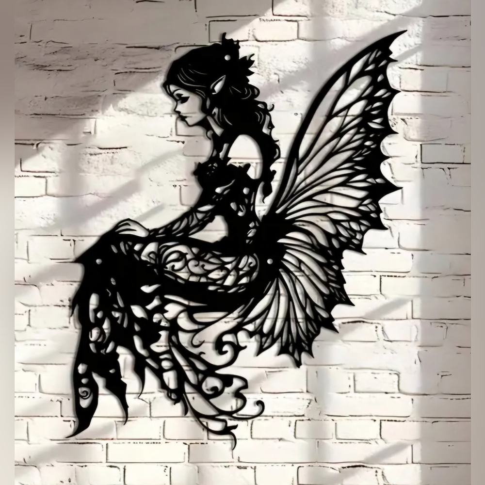 Black Metal Fairy Silhouette Wall Art